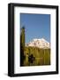 USA, WA. Woman kayaker paddles on calm, scenic Takhlakh Lake with Mt. Adams in the background.-Gary Luhm-Framed Photographic Print