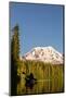 USA, WA. Woman kayaker paddles on calm, scenic Takhlakh Lake with Mt. Adams in the background.-Gary Luhm-Mounted Photographic Print