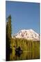 USA, WA. Woman kayaker paddles on calm, scenic Takhlakh Lake with Mt. Adams in the background.-Gary Luhm-Mounted Photographic Print