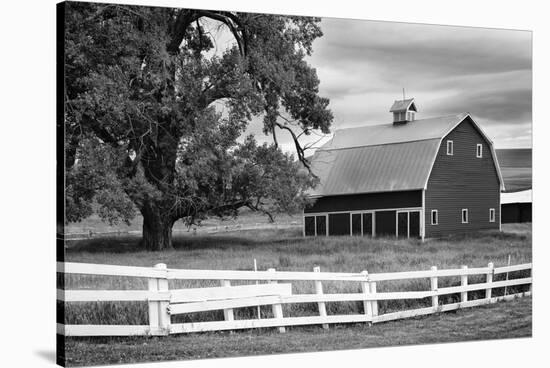 USA, Washington. Barn and Wooden Fence on Farm-Dennis Flaherty-Stretched Canvas