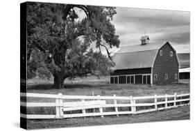 USA, Washington. Barn and Wooden Fence on Farm-Dennis Flaherty-Stretched Canvas