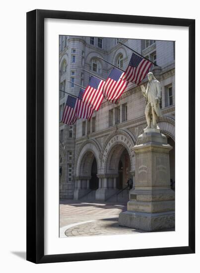 USA, Washington Dc. Ben Franklin Statue Fronts Old Post Office-Charles Crust-Framed Photographic Print