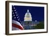 USA, Washington DC. Capitol Building and US flag at night.-Jaynes Gallery-Framed Photographic Print