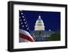 USA, Washington DC. Capitol Building and US flag at night.-Jaynes Gallery-Framed Photographic Print