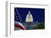 USA, Washington DC. Capitol Building and US flag at night.-Jaynes Gallery-Framed Photographic Print