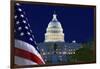 USA, Washington DC. Capitol Building and US flag at night.-Jaynes Gallery-Framed Photographic Print