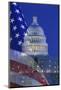 USA, Washington DC. Composite of flag and Capitol Building at night.-Jaynes Gallery-Mounted Photographic Print