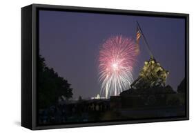 USA, Washington DC, DC, July 4 Fireworks Behind the Iwo Jima Memorial-Hollice Looney-Framed Stretched Canvas