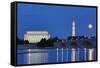 USA, Washington DC, Moon Rising Over the Memorial Bridge and the Lincoln Memorial,-Hollice Looney-Framed Stretched Canvas