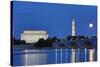 USA, Washington DC, Moon Rising Over the Memorial Bridge and the Lincoln Memorial,-Hollice Looney-Stretched Canvas