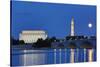 USA, Washington DC, Moon Rising Over the Memorial Bridge and the Lincoln Memorial,-Hollice Looney-Stretched Canvas