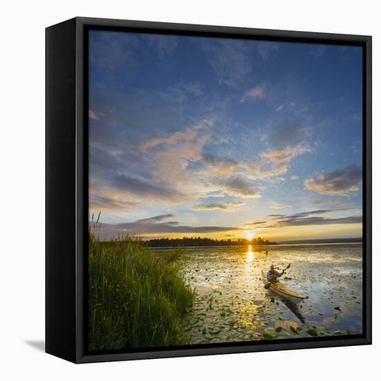 USA, Washington. Kayaker Paddling on Lake Washington's Union Bay-Gary Luhm-Framed Stretched Canvas