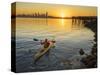 USA, Washington. Kayaker Paddling Sea Kayak on Elliott Bay-Gary Luhm-Stretched Canvas