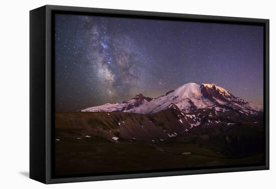 USA, Washington. Milky Way and Mt. Rainier, Mt. Rainier-Gary Luhm-Framed Stretched Canvas