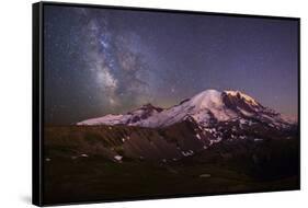 USA, Washington. Milky Way and Mt. Rainier, Mt. Rainier-Gary Luhm-Framed Stretched Canvas