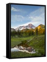 USA, Washington. Mt. Rainier Reflecting in a Tarn Near Pyramid Peak-Gary Luhm-Framed Stretched Canvas