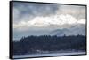 USA, Washington. Olympic Mountains behind Brownsville Marina.-Trish Drury-Framed Stretched Canvas