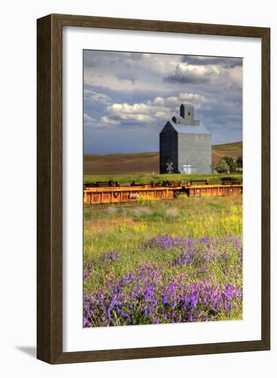 USA, Washington, Palouse. Old silo with wildflowers-Julie Eggers-Framed Photographic Print