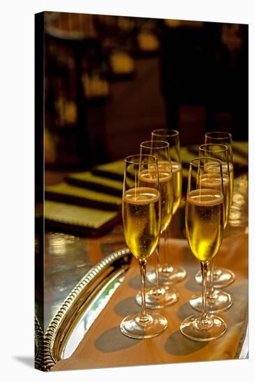 USA, Washington, Seattle. Champagne glasses at formal dinner.-Richard Duval-Stretched Canvas