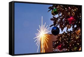 USA, Washington, Seattle. Christmas lights in downtown Seattle-Richard Duval-Framed Stretched Canvas