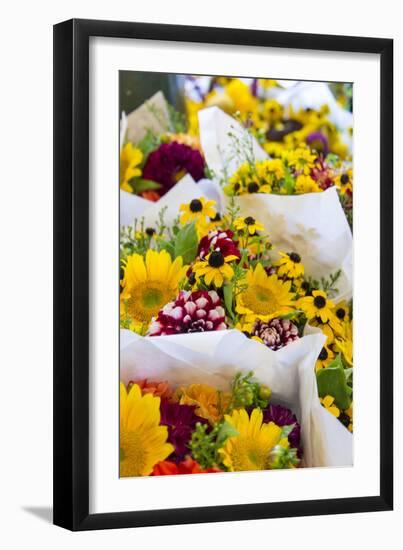 USA, Washington, Seattle, Colorful bouquets at Pike Place Public.-Trish Drury-Framed Premium Photographic Print