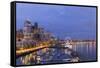 USA, Washington, Seattle. Night Time Skyline from Pier 66-Brent Bergherm-Framed Stretched Canvas