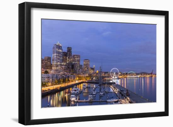 USA, Washington, Seattle. Night Time Skyline from Pier 66-Brent Bergherm-Framed Photographic Print