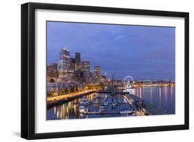 USA, Washington, Seattle. Night Time Skyline from Pier 66-Brent Bergherm-Framed Photographic Print