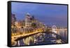 USA, Washington, Seattle. Night Time Skyline from Pier 66-Brent Bergherm-Framed Stretched Canvas