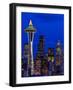 USA, Washington, Seattle, Night View of Seattle Skyline with Christmas Tree on the Space Needle-Terry Eggers-Framed Photographic Print
