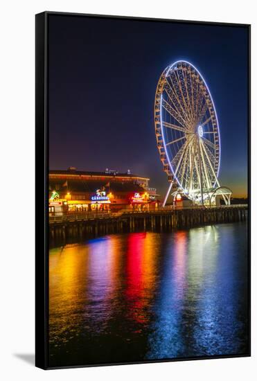 USA, Washington, Seattle. the Seattle Great Wheel on the Waterfront-Richard Duval-Framed Stretched Canvas