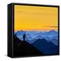 USA, Washington State. A backpacker descending from the Skyline Divide at sunset.-Gary Luhm-Framed Stretched Canvas