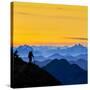 USA, Washington State. A backpacker descending from the Skyline Divide at sunset.-Gary Luhm-Stretched Canvas