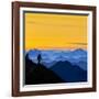 USA, Washington State. A backpacker descending from the Skyline Divide at sunset.-Gary Luhm-Framed Photographic Print