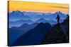 USA, Washington State. A backpacker descending from the Skyline Divide at sunset.-Gary Luhm-Stretched Canvas