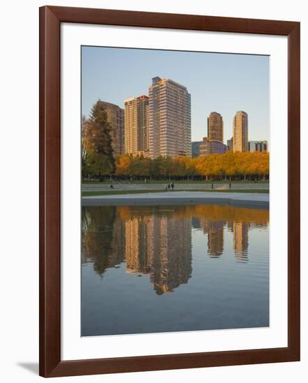 USA, Washington State, Bellevue. Downtown Park and skyline.-Merrill Images-Framed Photographic Print