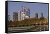 USA, Washington State, Bellevue. Downtown Park and skyline.-Merrill Images-Framed Stretched Canvas
