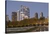 USA, Washington State, Bellevue. Downtown Park and skyline.-Merrill Images-Stretched Canvas