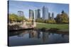 USA, Washington State, Bellevue. Downtown Park and skyline.-Merrill Images-Stretched Canvas