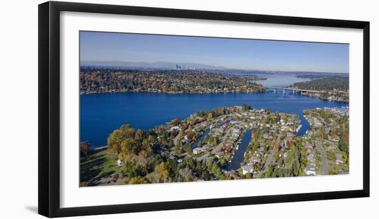 USA, Washington State, Bellevue. Lake Washington and SR520 floating bridge in autumn-Merrill Images-Framed Photographic Print