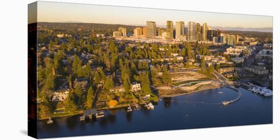 USA, Washington State, Bellevue. Meydenbauer Bay Park, Meydenbauer Bay and downtown skyline.-Merrill Images-Stretched Canvas