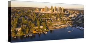 USA, Washington State, Bellevue. Meydenbauer Bay Park, Meydenbauer Bay and downtown skyline.-Merrill Images-Stretched Canvas