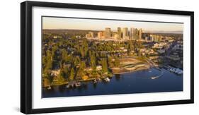 USA, Washington State, Bellevue. Meydenbauer Bay Park, Meydenbauer Bay and downtown skyline.-Merrill Images-Framed Photographic Print