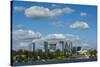 USA, Washington State, Bellevue. Skyline view from Lake Washington.-Merrill Images-Stretched Canvas