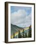 Usa, Washington State, Crystal Mountain. Rainbow in valley through trees.-Merrill Images-Framed Photographic Print