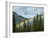 Usa, Washington State, Crystal Mountain. Rainbow in valley through trees.-Merrill Images-Framed Photographic Print