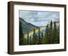 Usa, Washington State, Crystal Mountain. Rainbow in valley through trees.-Merrill Images-Framed Photographic Print