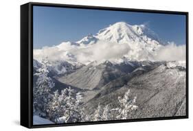 Usa, Washington State, Crystal Mountain. Snow-covered Mount Rainier viewed from Lucky Shot ski run-Merrill Images-Framed Stretched Canvas