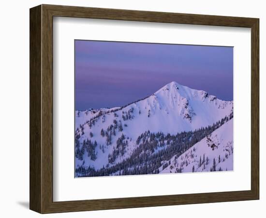 Usa, Washington State, Crystal Mountain. 'The King' summit and snow-filled bowls at sunset.-Merrill Images-Framed Photographic Print