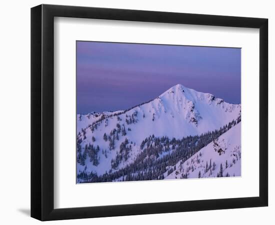 Usa, Washington State, Crystal Mountain. 'The King' summit and snow-filled bowls at sunset.-Merrill Images-Framed Photographic Print